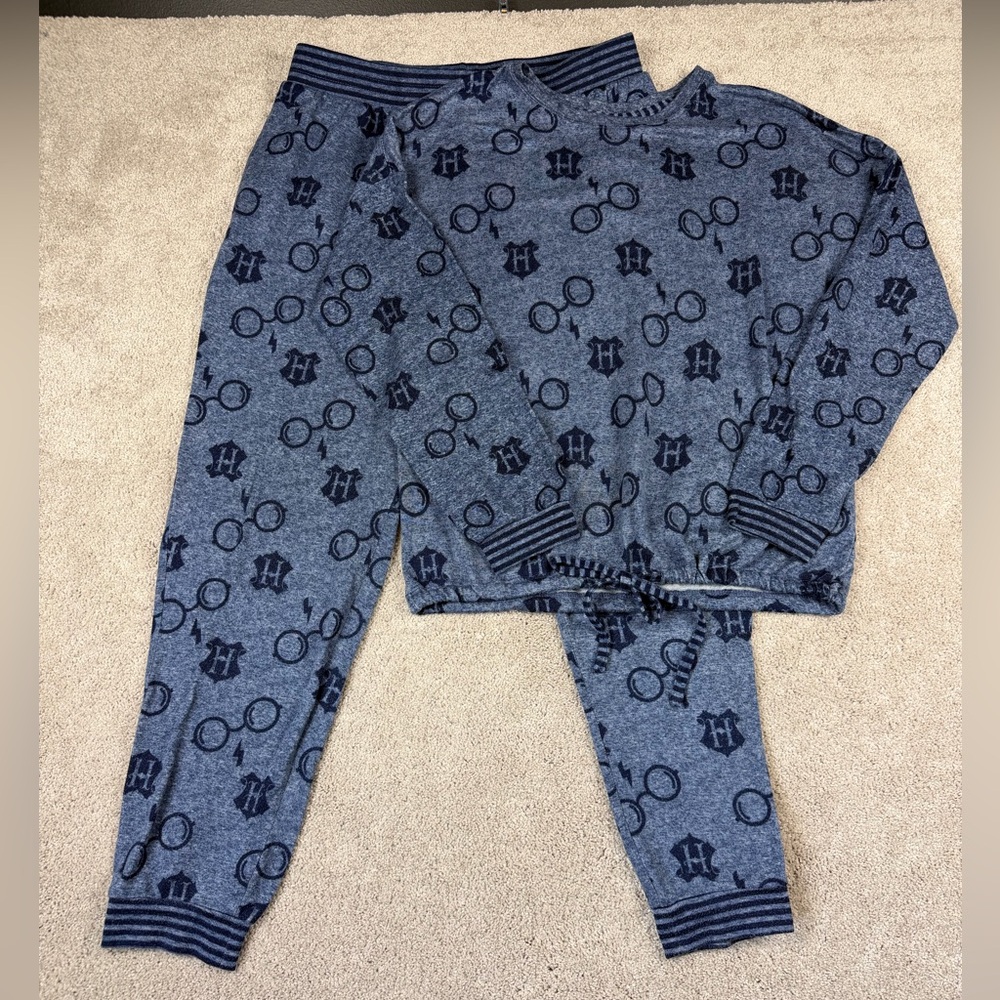 Harry Potter Wizarding World Pajama Set Womens Sz Med‎ Blue Logo Pant Lounge Set